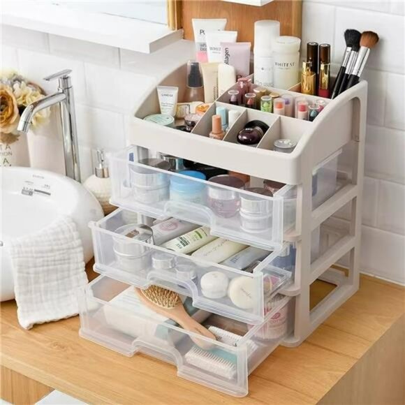 Makeup Organizer Storage Box with 3 Drawers Vanity Cosmetic Jewelry Holder - Picture 6 of 7